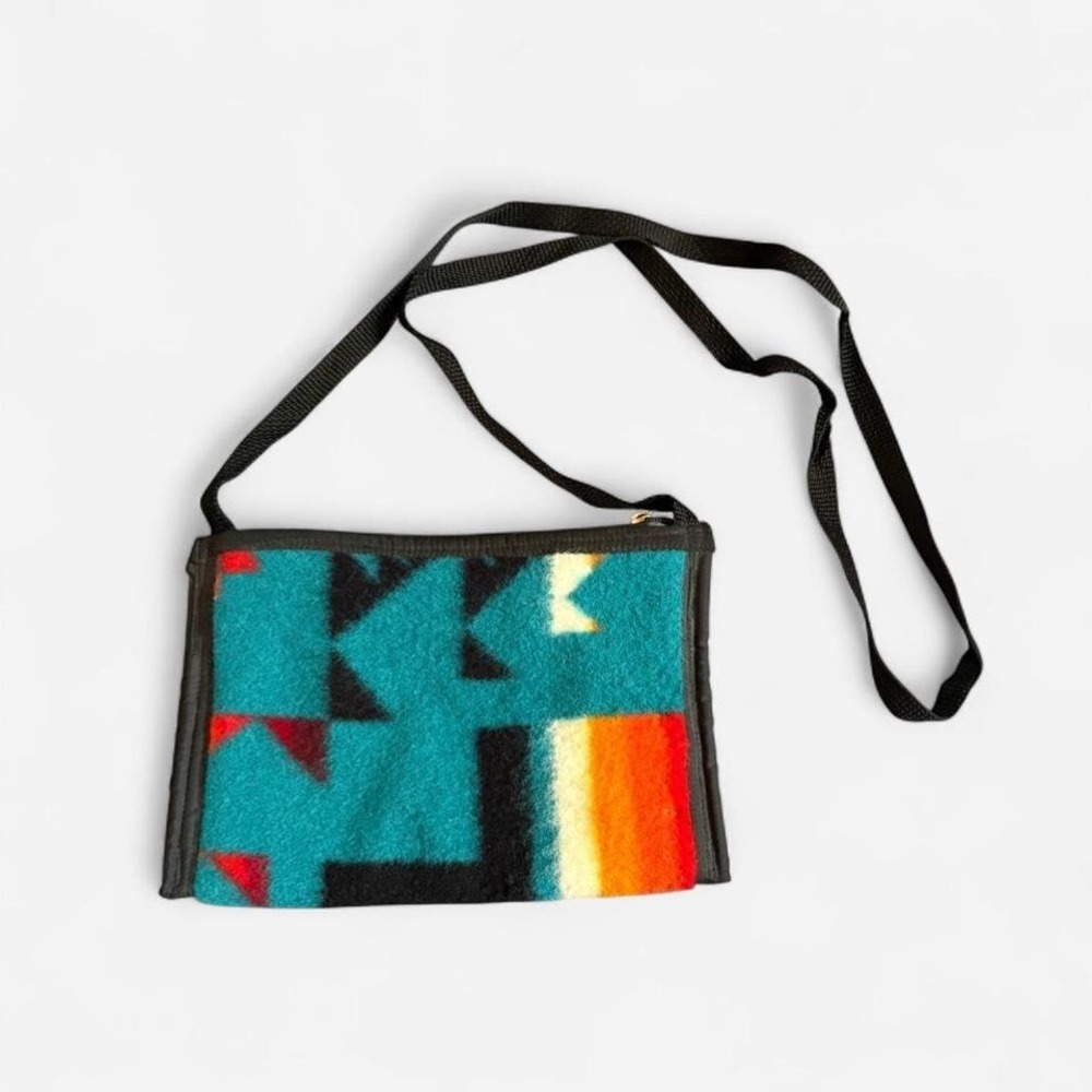 Pendleton Southwestern Bag Crossbody Chief Joseph Turquoise Wool Blanket 90s Vtg
